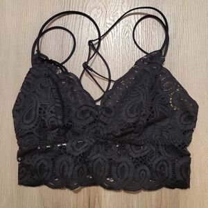 Black Victoria Secret Pink Lace Bralette Size Small wireless Coquette Romantic